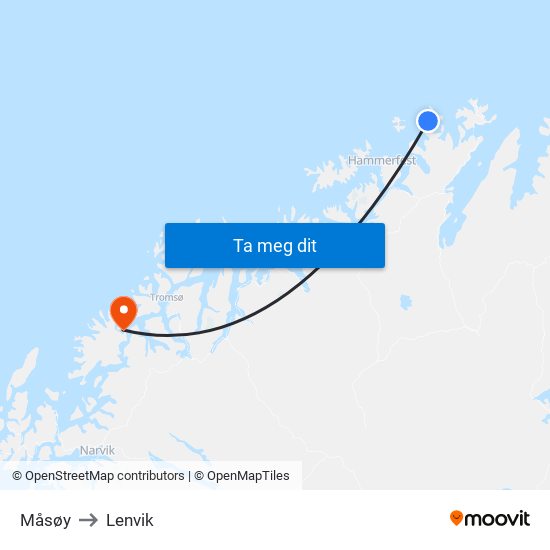 Måsøy to Lenvik map