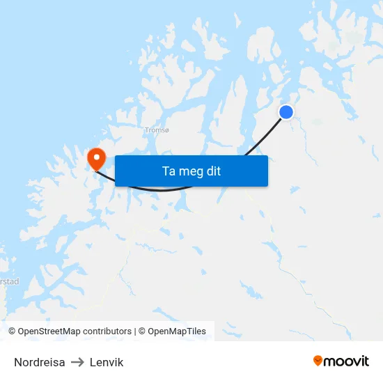 Nordreisa to Lenvik map
