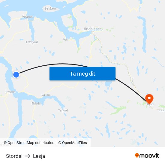 Stordal to Lesja map