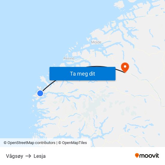 Vågsøy to Lesja map