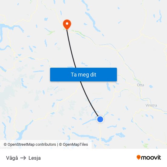 Vågå to Lesja map