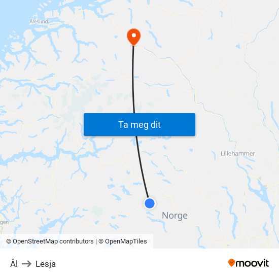 Ål to Lesja map