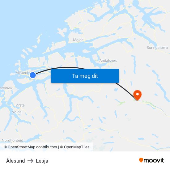 Ålesund to Lesja map