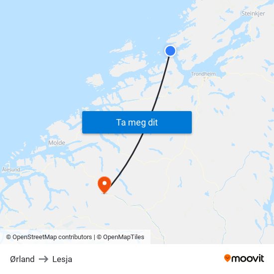 Ørland to Lesja map