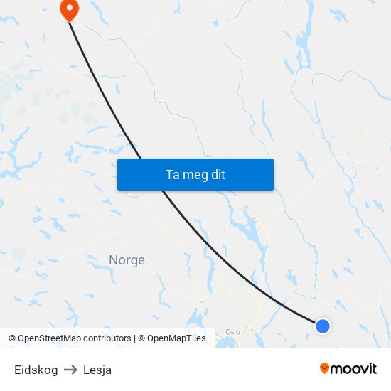 Eidskog to Lesja map