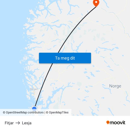 Fitjar to Lesja map