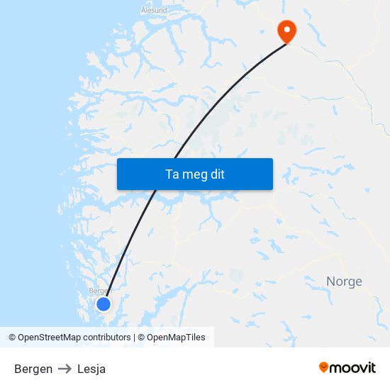 Bergen to Lesja map