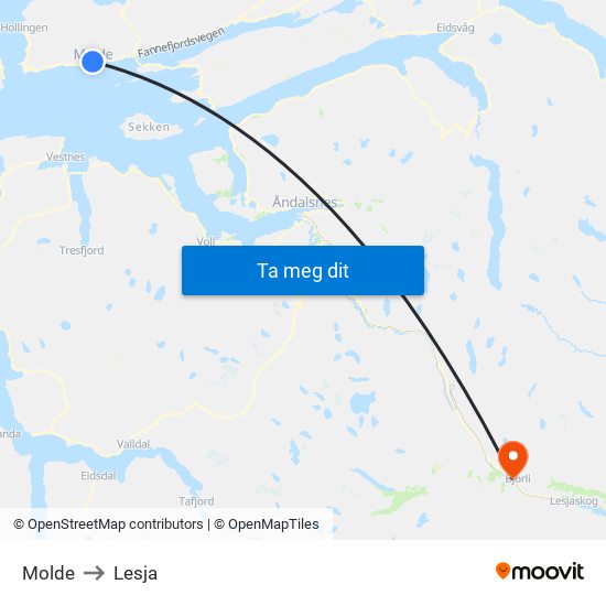 Molde to Lesja map