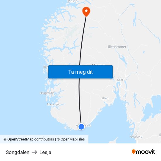 Songdalen to Lesja map