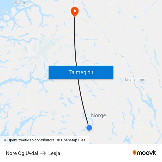 Nore Og Uvdal to Lesja map