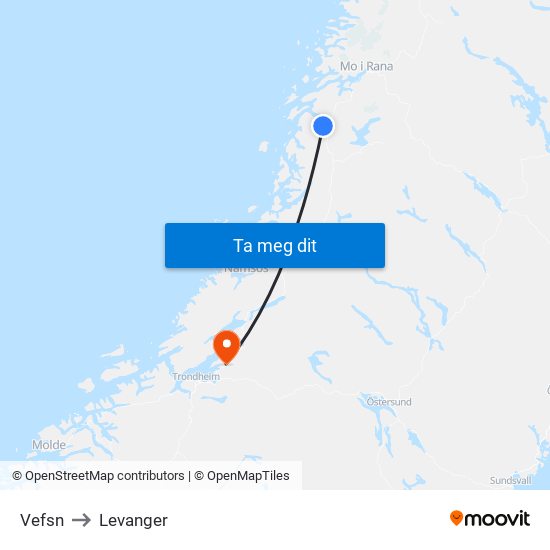Vefsn to Levanger map