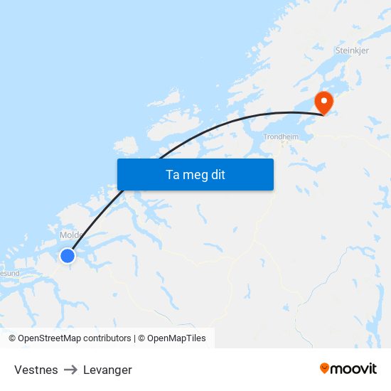 Vestnes to Levanger map