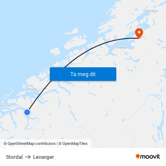 Stordal to Levanger map