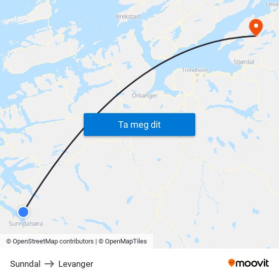 Sunndal to Levanger map