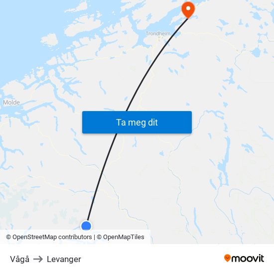 Vågå to Levanger map