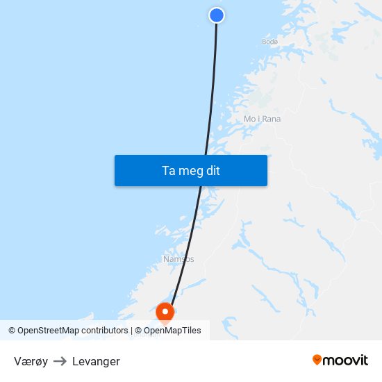 Værøy to Levanger map