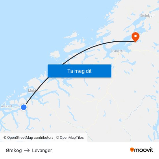 Ørskog to Levanger map
