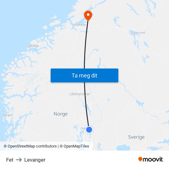 Fet to Levanger map