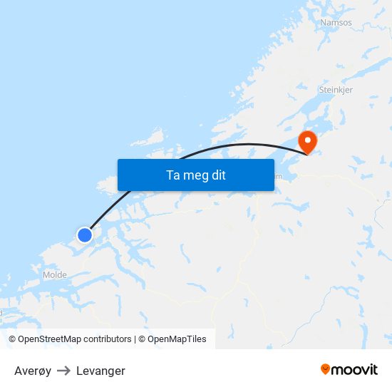 Averøy to Levanger map