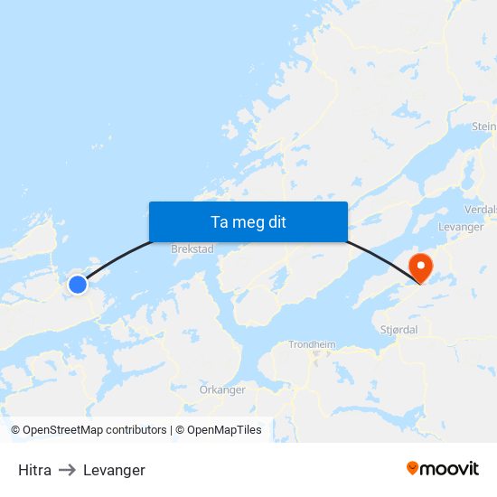 Hitra to Levanger map