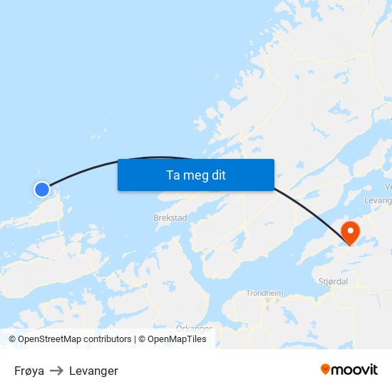 Frøya to Levanger map