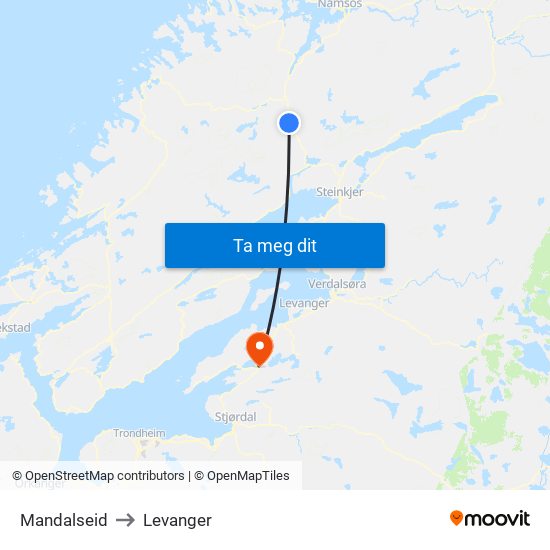 Mandalseid to Levanger map