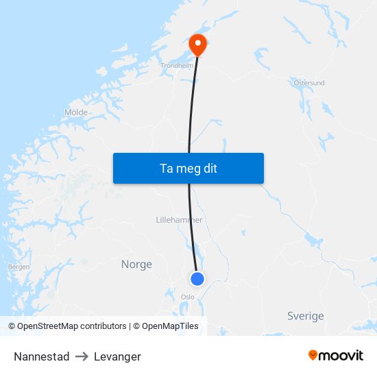 Nannestad to Levanger map