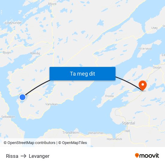 Rissa to Levanger map