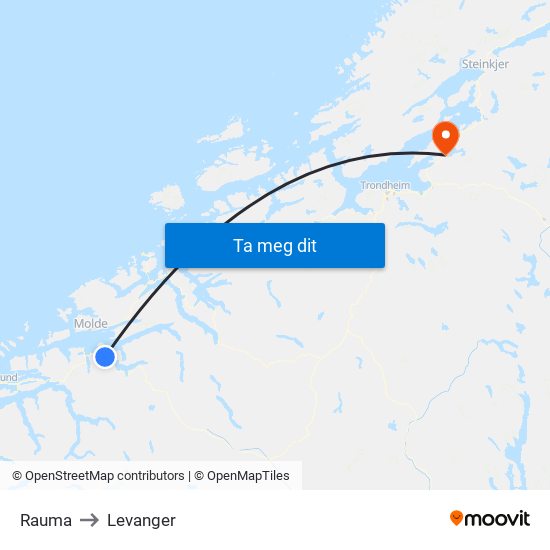 Rauma to Levanger map
