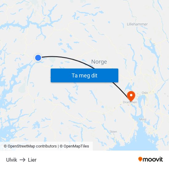 Ulvik to Lier map