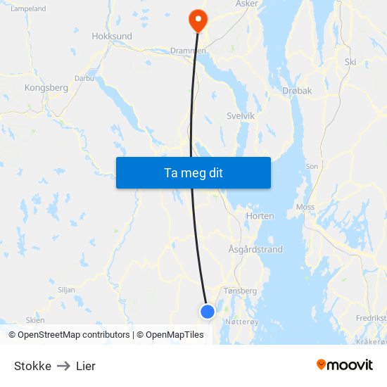 Stokke to Lier map