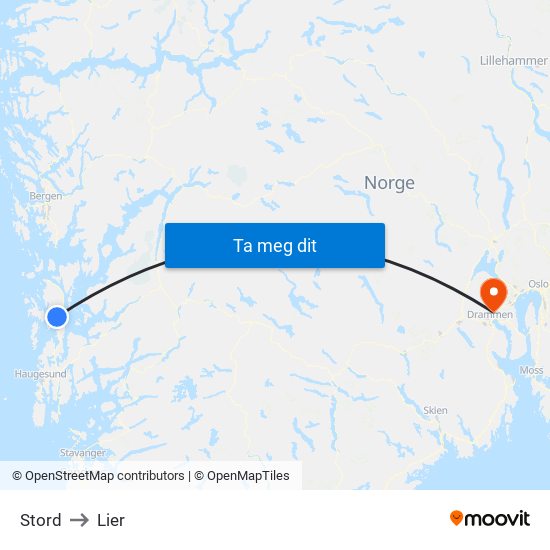 Stord to Lier map