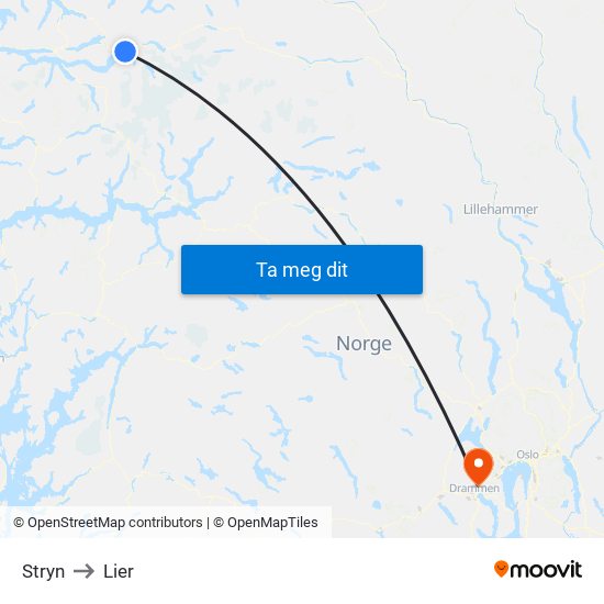 Stryn to Lier map