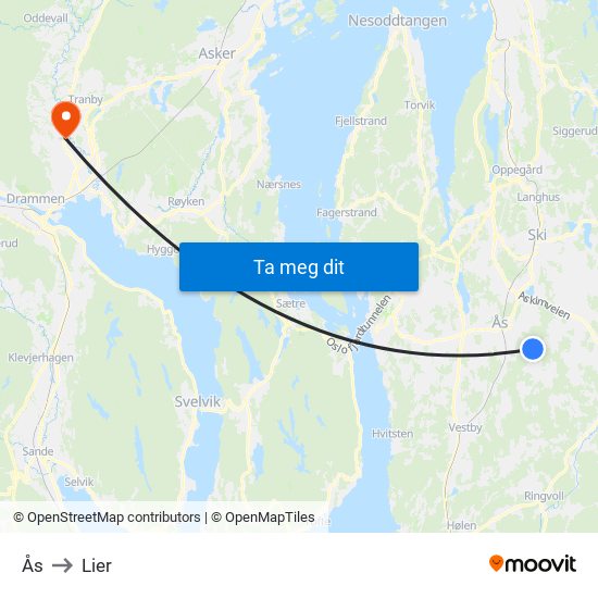 Ås to Lier map