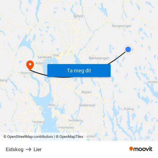 Eidskog to Lier map