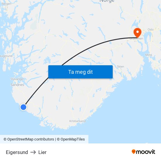 Eigersund to Lier map