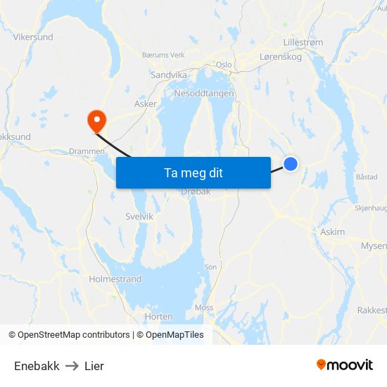 Enebakk to Lier map