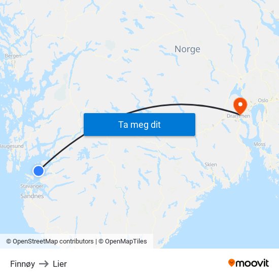 Finnøy to Lier map