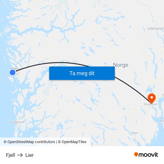 Fjell to Lier map