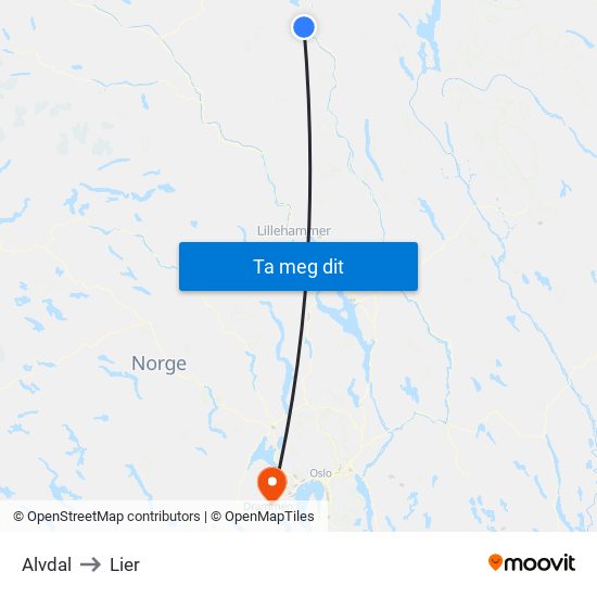 Alvdal to Lier map