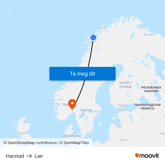 Harstad to Lier map