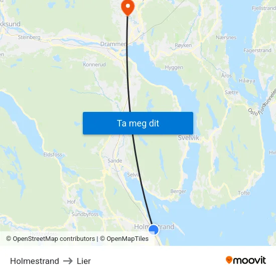 Holmestrand to Lier map