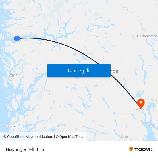 Høyanger to Lier map