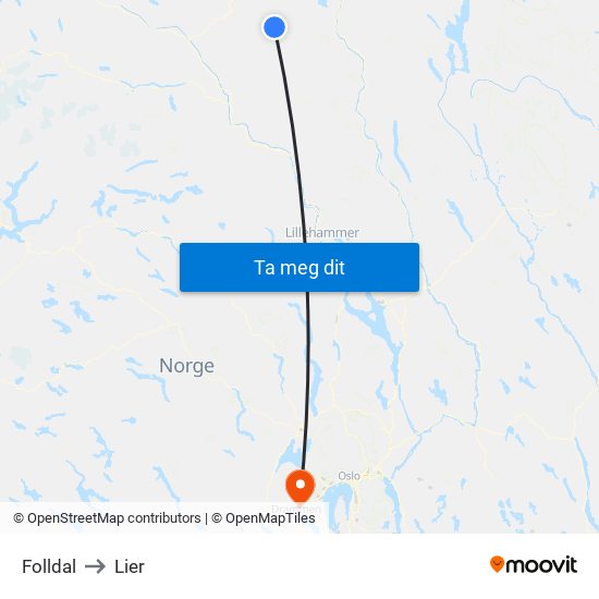 Folldal to Lier map