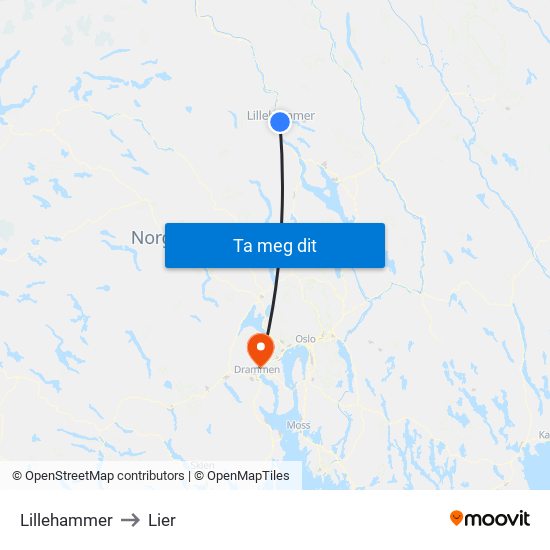 Lillehammer to Lier map