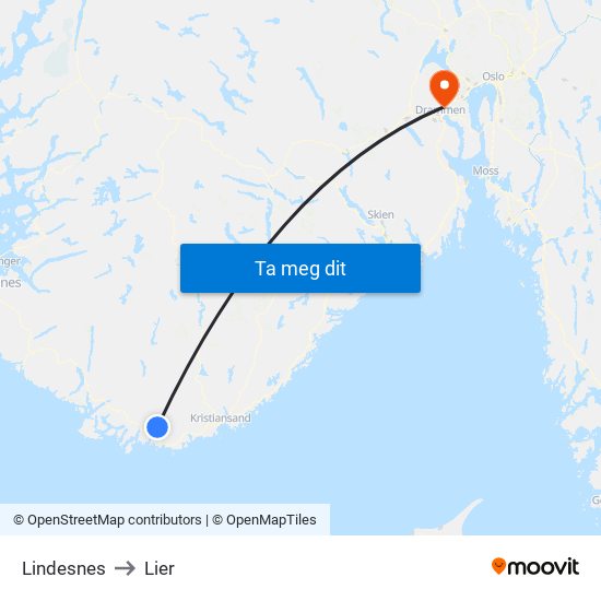 Lindesnes to Lier map