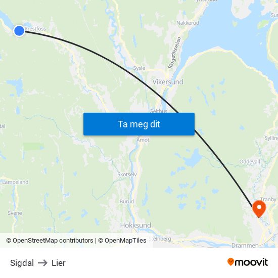 Sigdal to Lier map