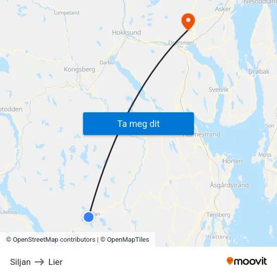 Siljan to Lier map