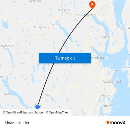 Skien to Lier map