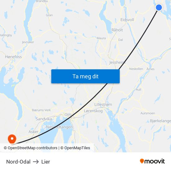 Nord-Odal to Lier map